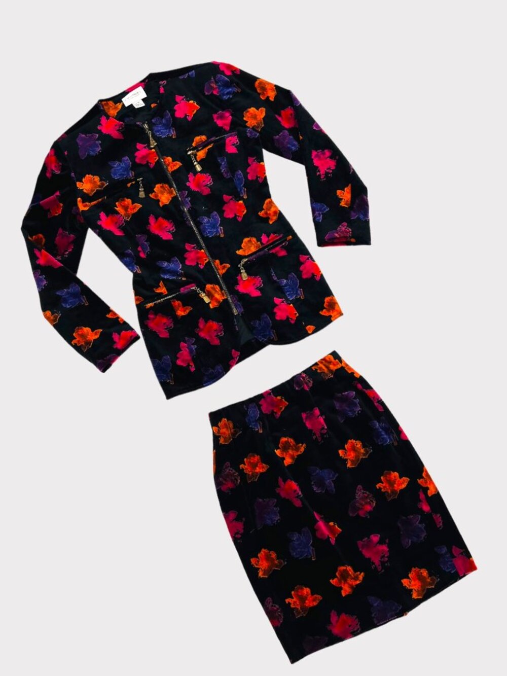 Emmanuel Ungaro Floral Velvet Skirt Suit